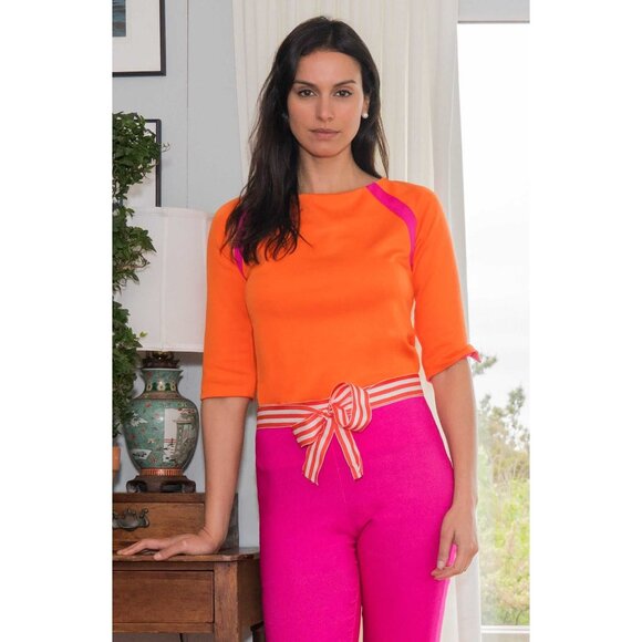 NWT Womens Size Small Gretchen Scott Orange Pink Color Block Jersey Tee Top NEW - Picture 5 of 5